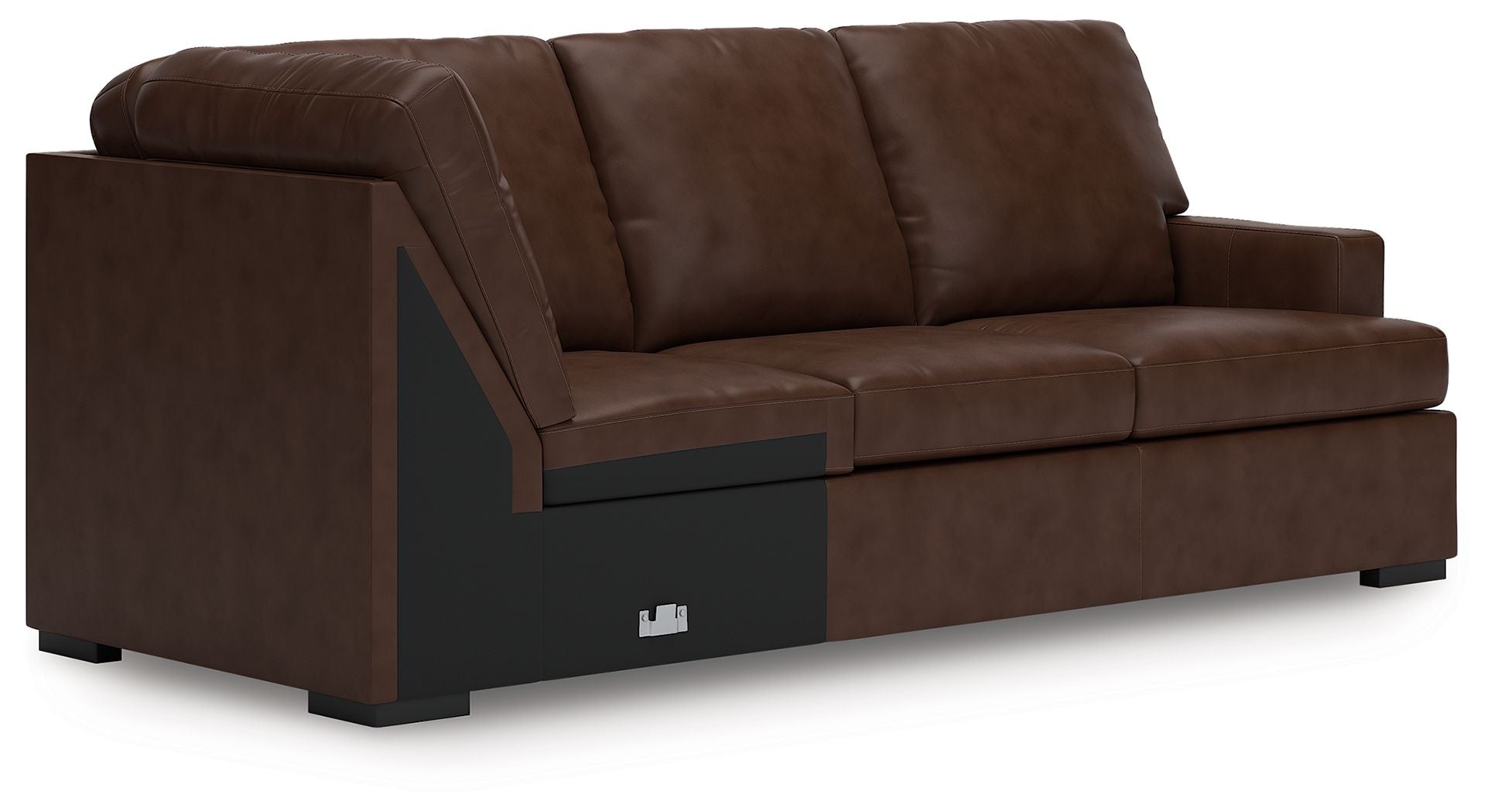 Coffee-brown sectional sofa with chaise, squared side arm and tufted back cushions