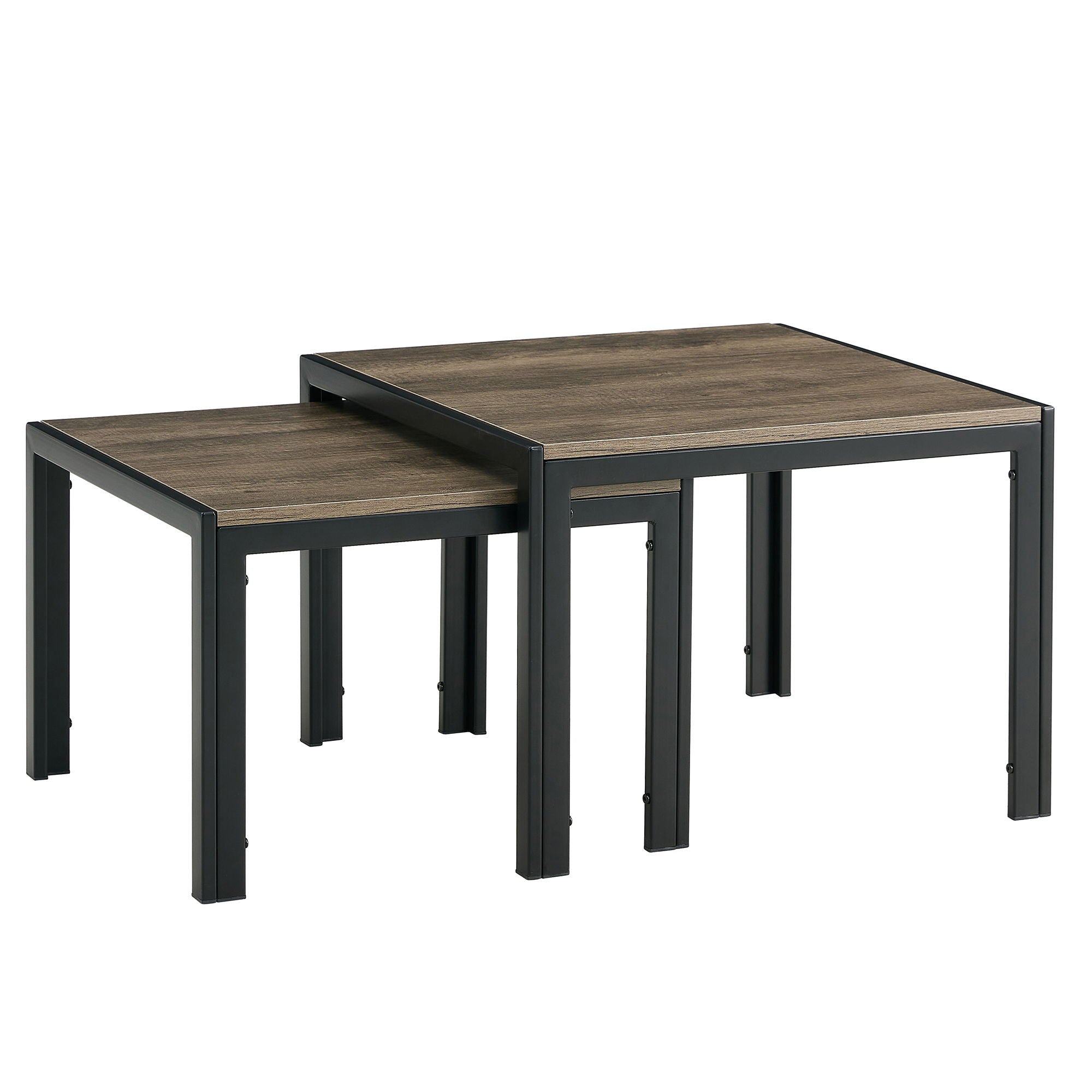 Nesting Coffee Table (Set of 2), Square Modern Stacking Table With Wood Finish For, Oak Gray