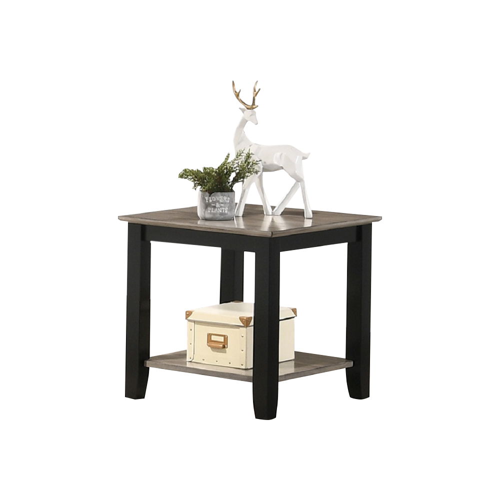 End Table With Open Shelf In Dark Brown And Gray