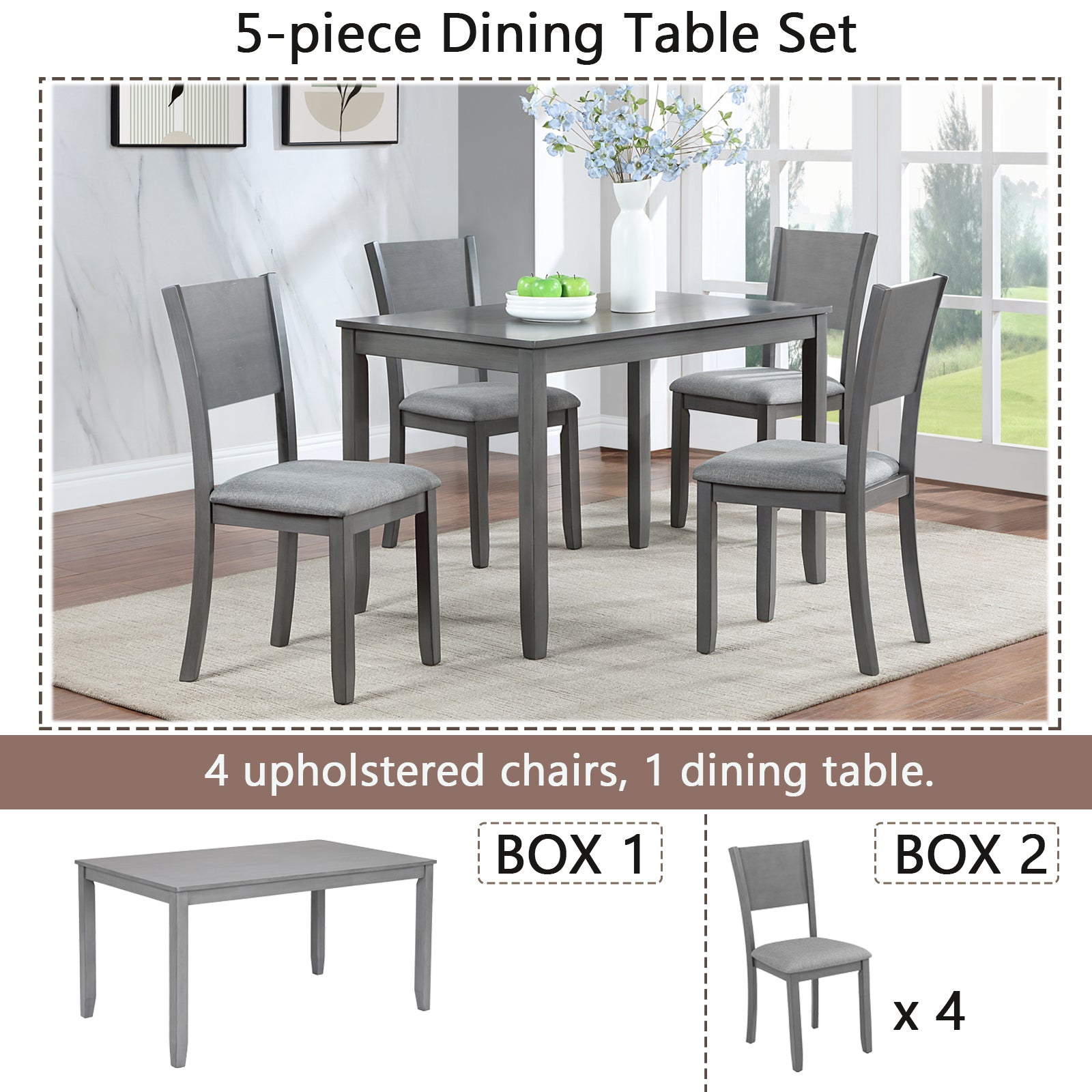 5 Pc Modern Dining Set w/Table & 4 Chairs, Gray