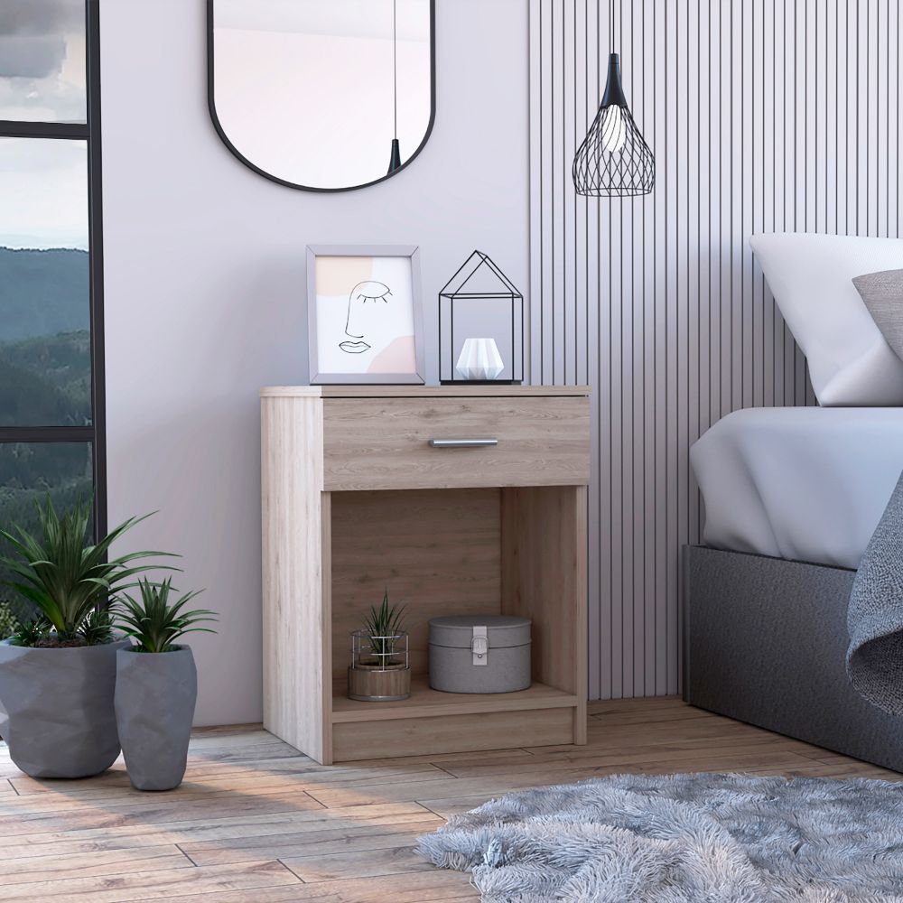 Light Grey 1-Drawer 1-Shelf Modern Bedside Nightstand