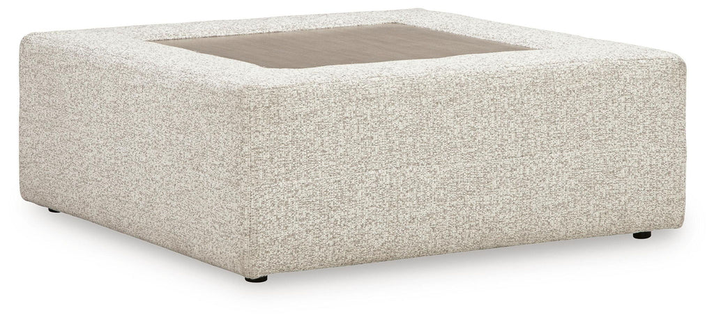 Oversized accent ottoman, snowstone beige textured fabric, open-top square base