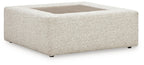 Oversized accent ottoman, snowstone beige textured fabric, open-top square base