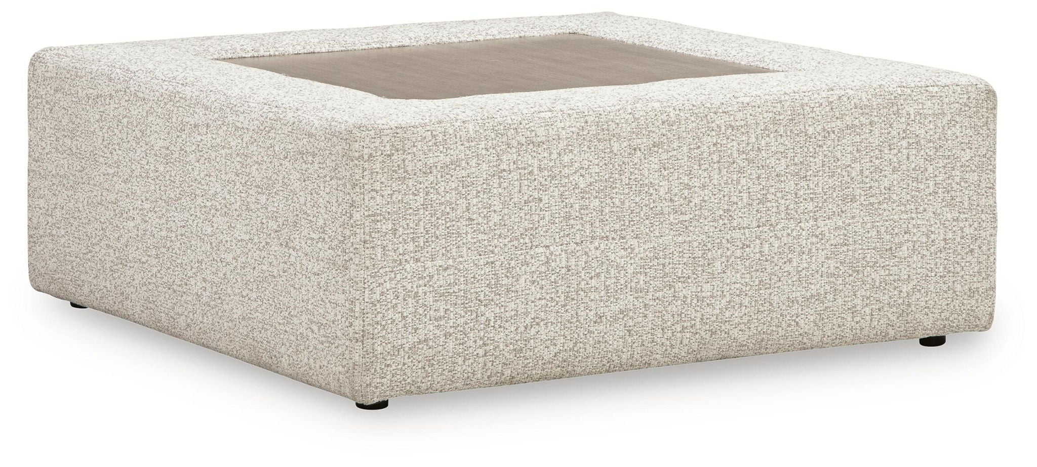 Oversized accent ottoman, snowstone beige textured fabric, open-top square base