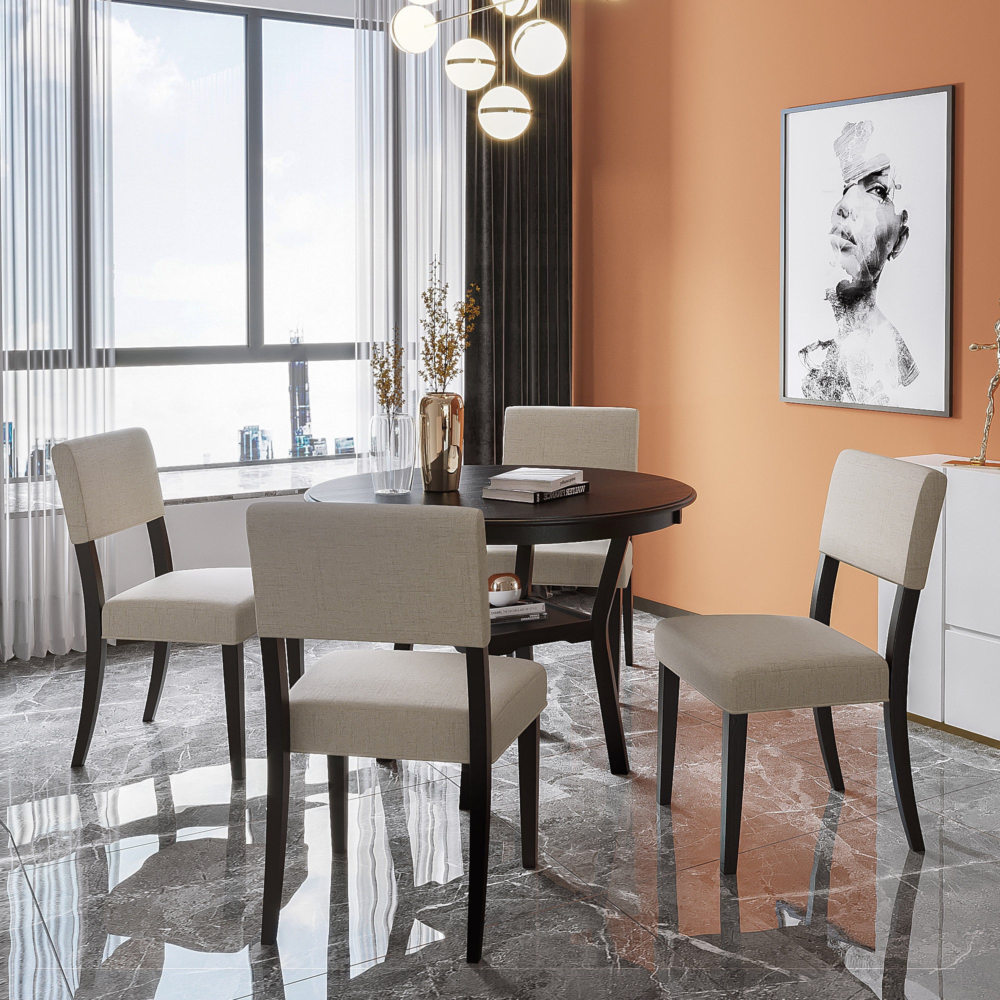 5-Pc Dining Set w/ Round Table & Chairs (Espresso)