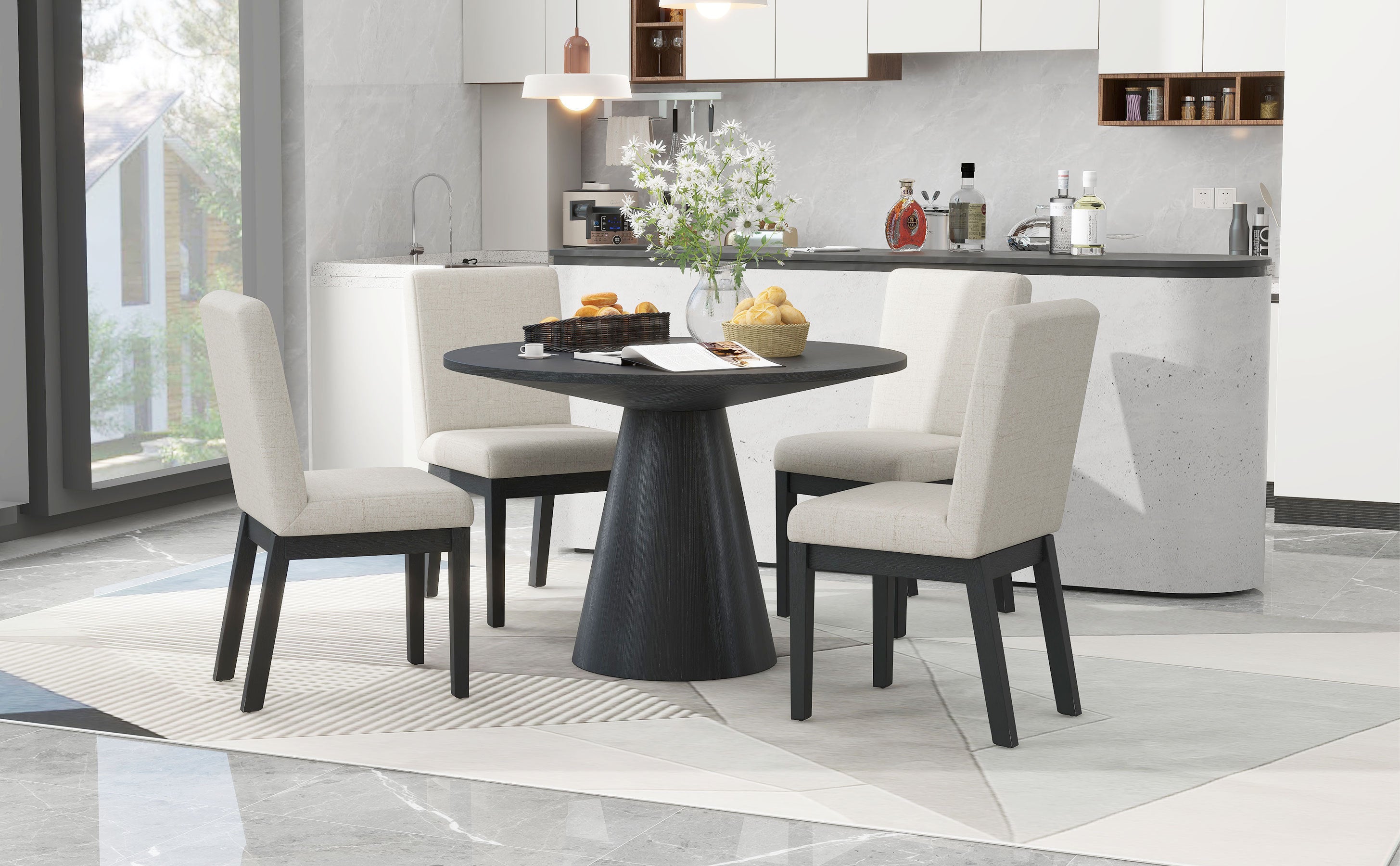 5-Piece Retro Round Dining Set (Black)
