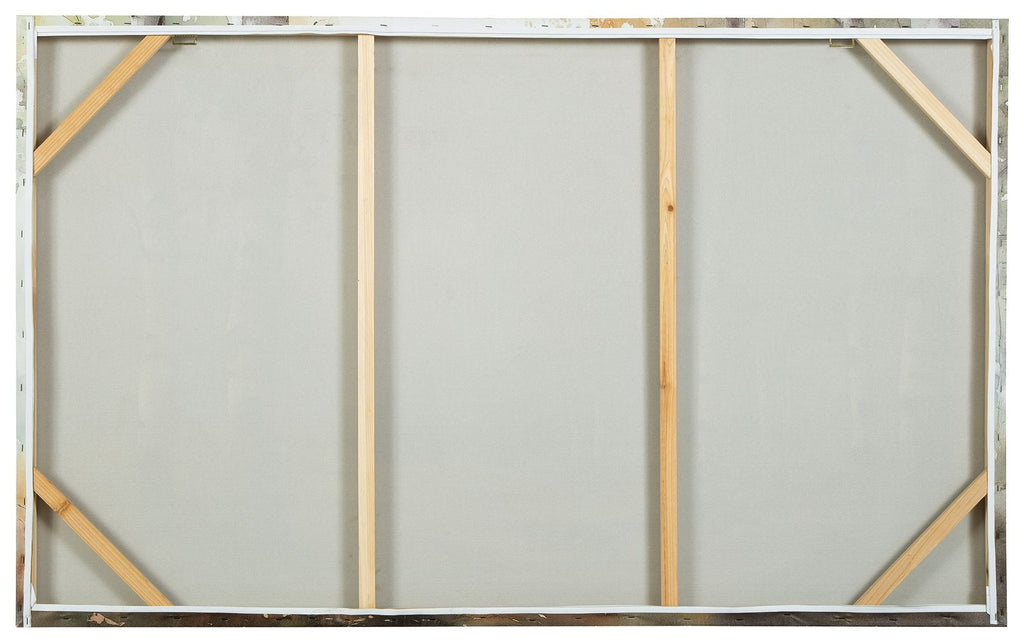 Wall art canvas backing with wood frame and triangular support braces