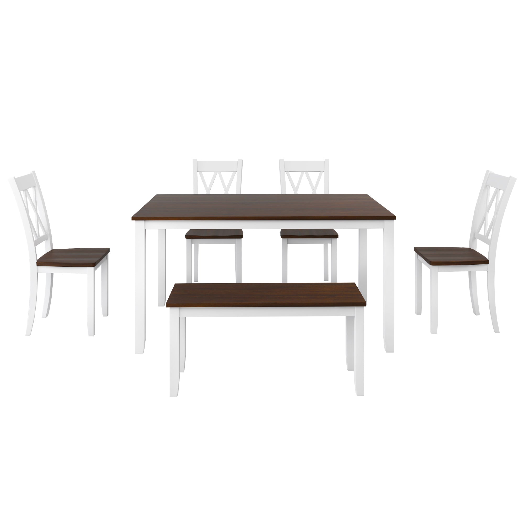 Farmhouse Dining Set, 6-Piece Rustic Kitchen Table w/Bench