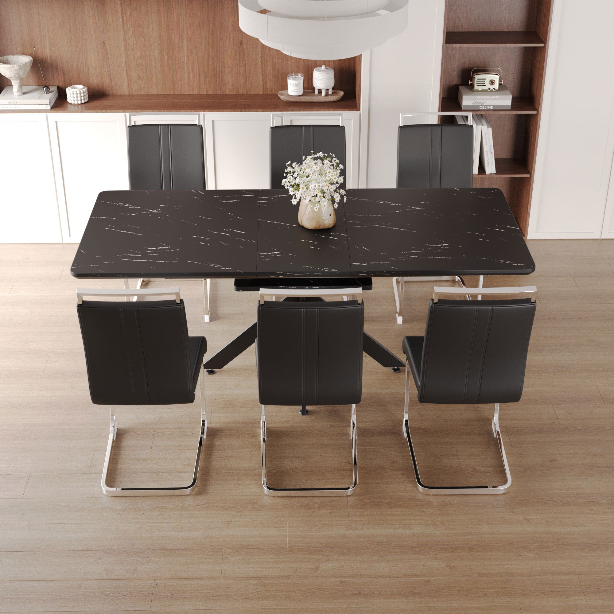 62" Extendable Dining Table Set for 6-8 People