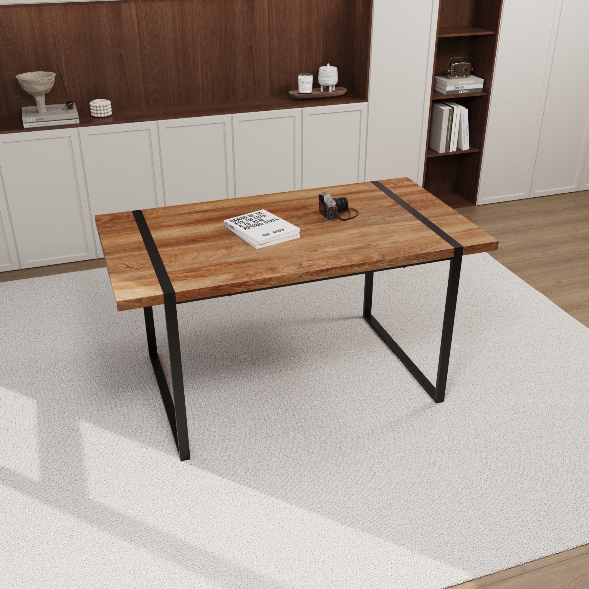 59" Modern Dining Table Set w/ 4 Suede Chairs