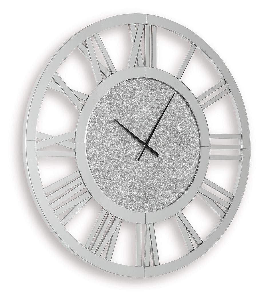 Reinport wall clock, mirror ring with Roman numerals and gray center, black hour/minute hands