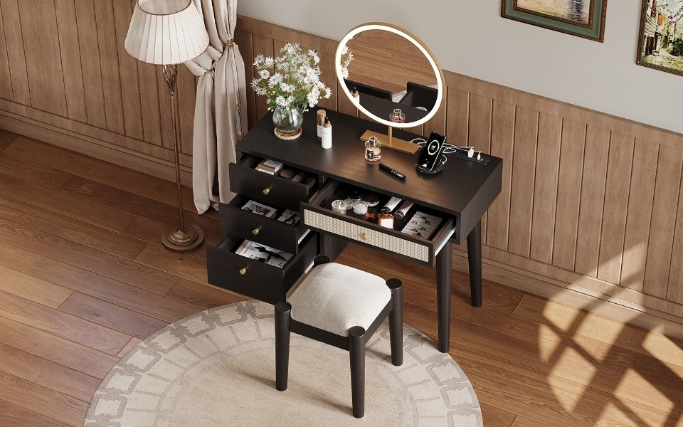 39" Bohemian Vanity Set with Storage & Charging | Black-American Furniture Outlet