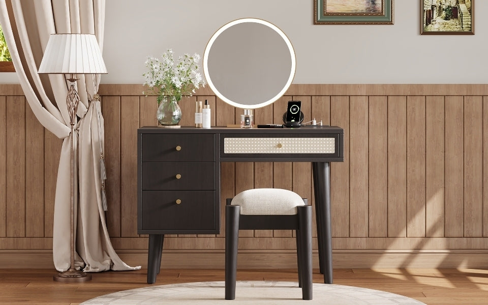 39" Bohemian Vanity Set with Storage & Charging | Black-American Furniture Outlet