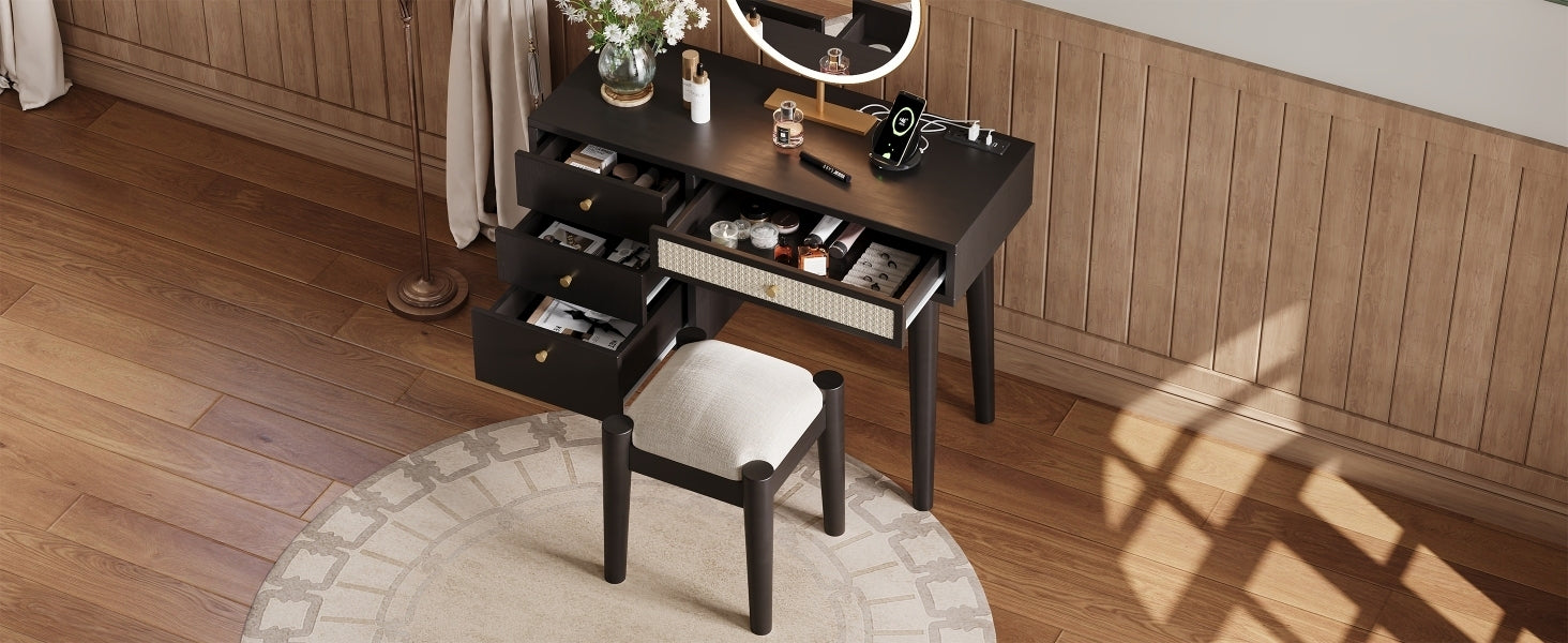 39" Bohemian Vanity Set with Storage & Charging | Black-American Furniture Outlet