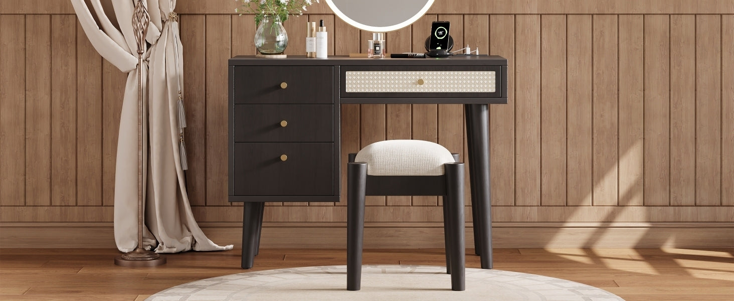 39" Bohemian Vanity Set with Storage & Charging | Black-American Furniture Outlet