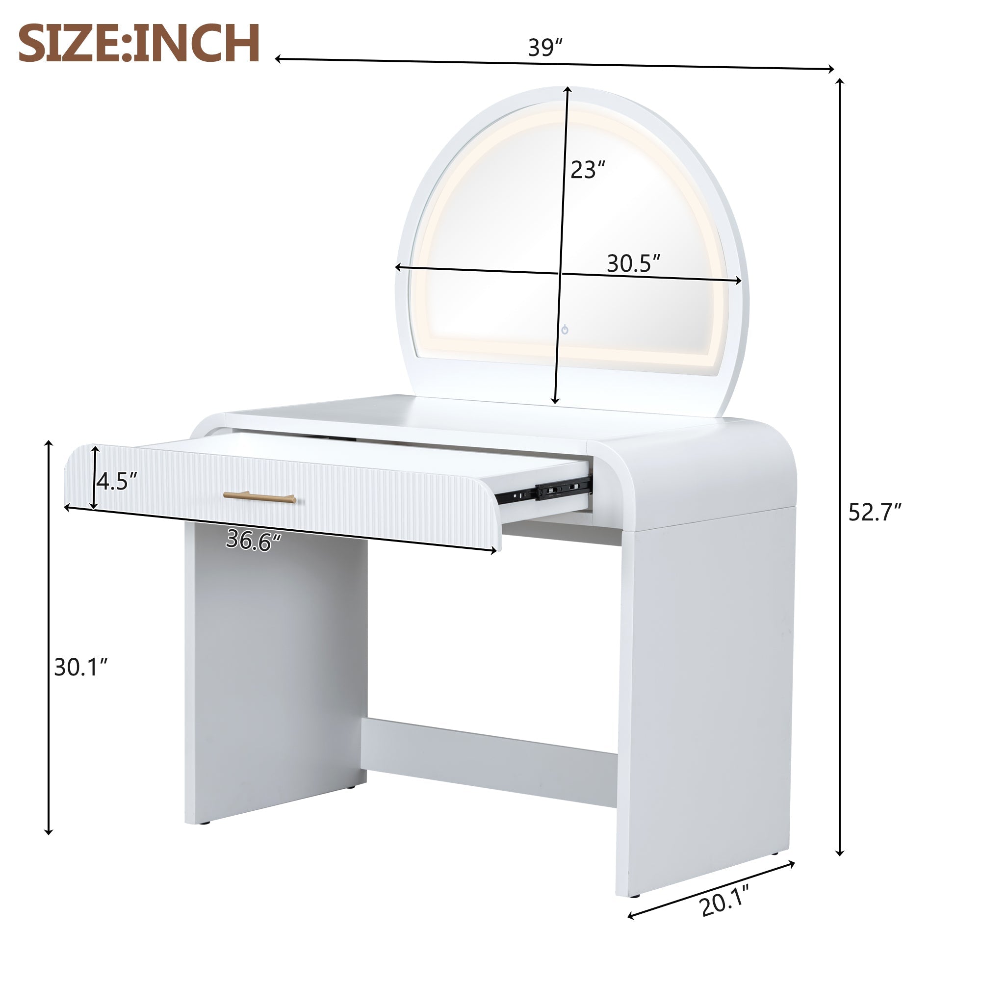 39" Vanity Table with Lighted Mirror & Drawer | White-American Furniture Outlet