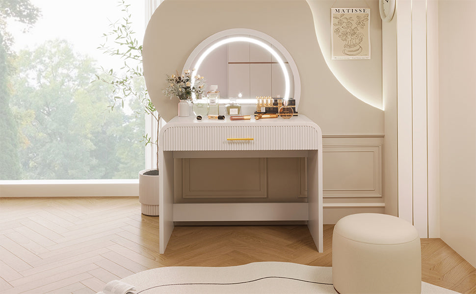 39" Vanity Table with Lighted Mirror & Drawer | White-American Furniture Outlet