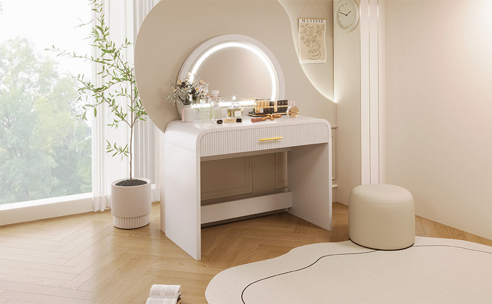 39" Vanity Table with Lighted Mirror & Drawer | White-American Furniture Outlet