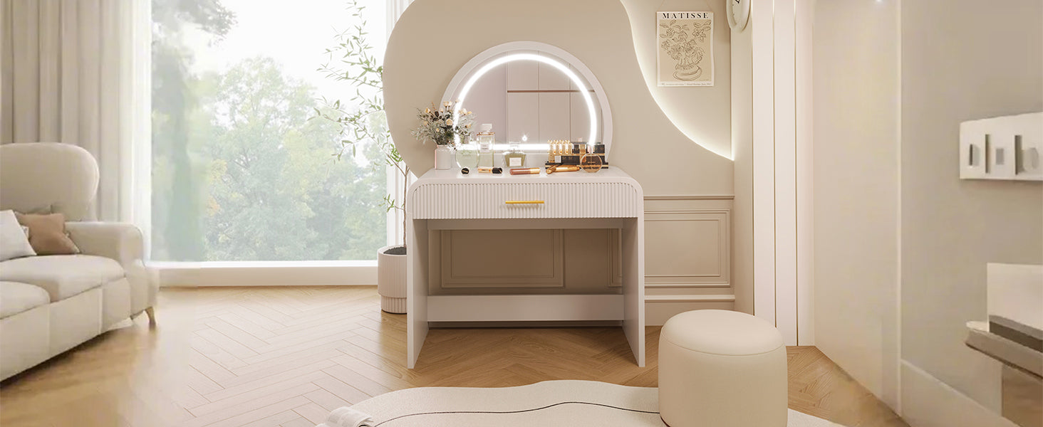 39" Vanity Table with Lighted Mirror & Drawer | White-American Furniture Outlet