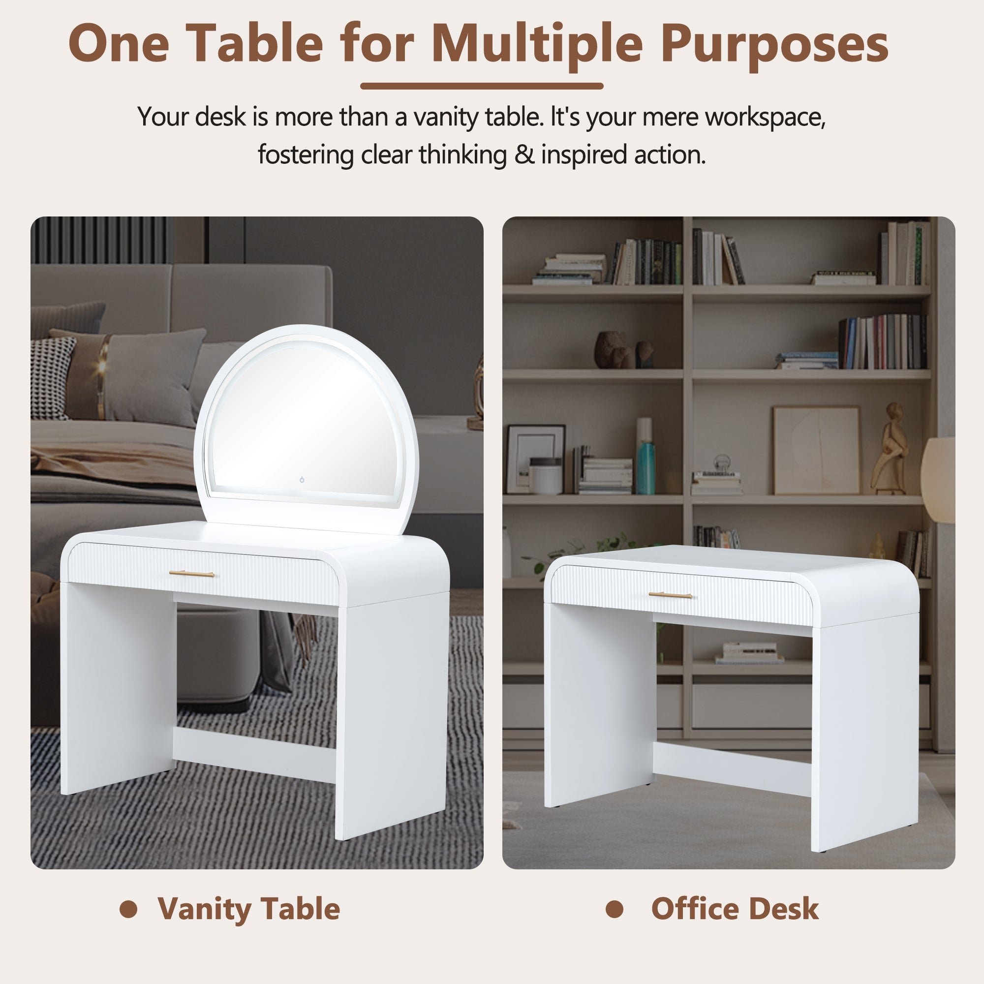 39" Vanity Table with Lighted Mirror & Drawer | White-American Furniture Outlet