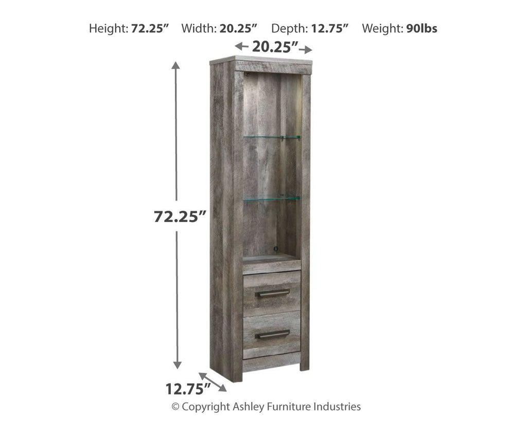 Dark gray cabinet with two drawers and two shelves, size 72.25 in H