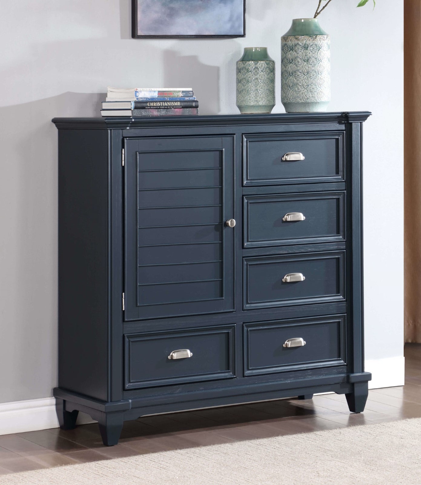 Slate Blue Transitional Armoire | Bedroom Storage Furniture