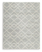 Gray geometric patterned rug with crosshatch diamond motif, square edge
