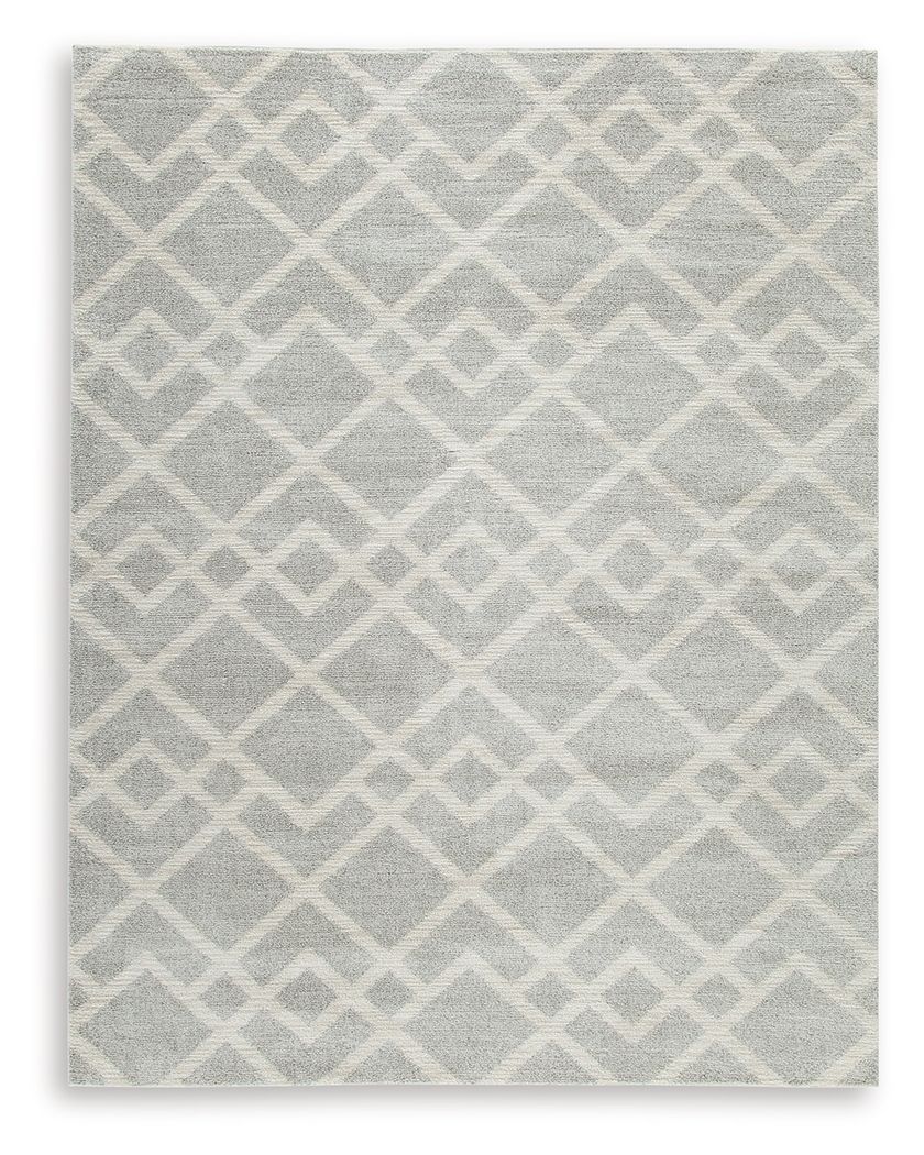 Gray geometric patterned rug with crosshatch diamond motif, square edge
