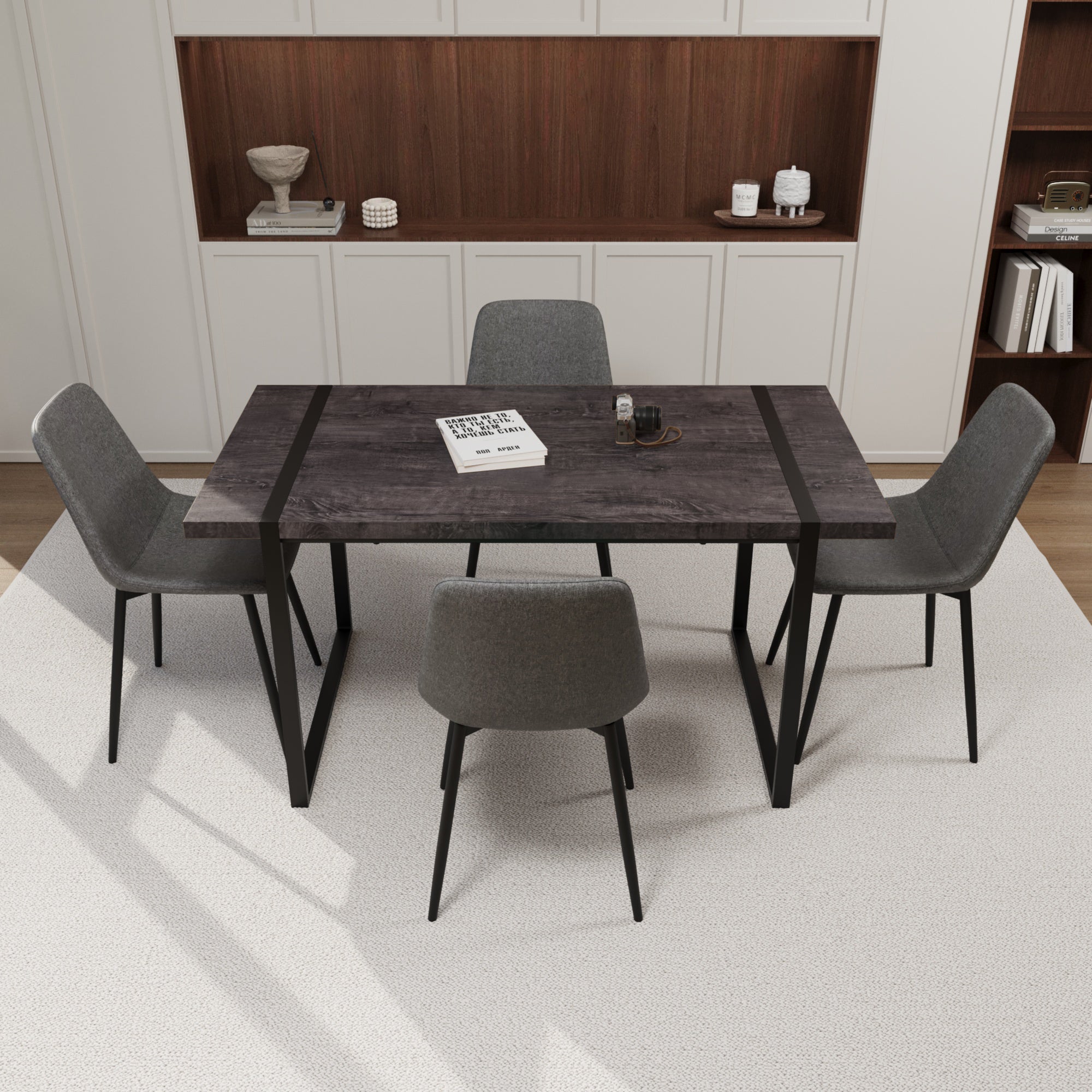 59" Black Dining Table Set w/ Chairs - 4 Pc Set
