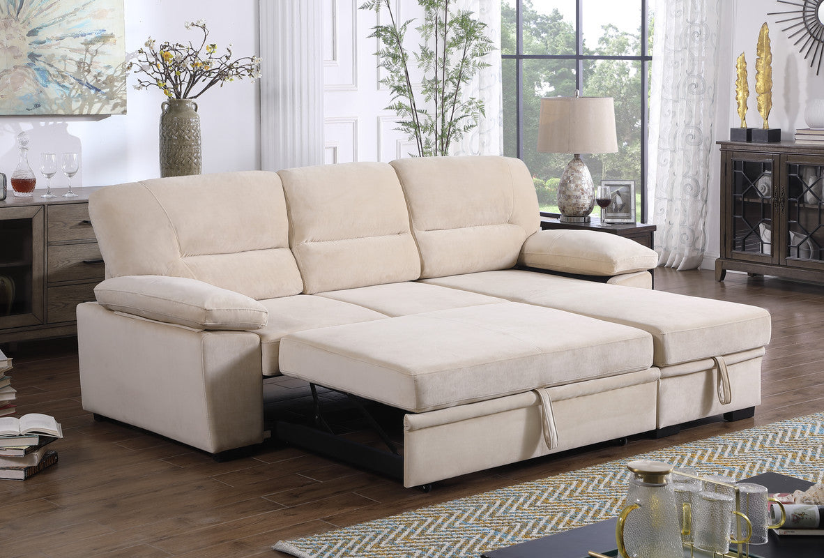 Kipling Beige Velvet Reversible Sleeper Sectional Sofa