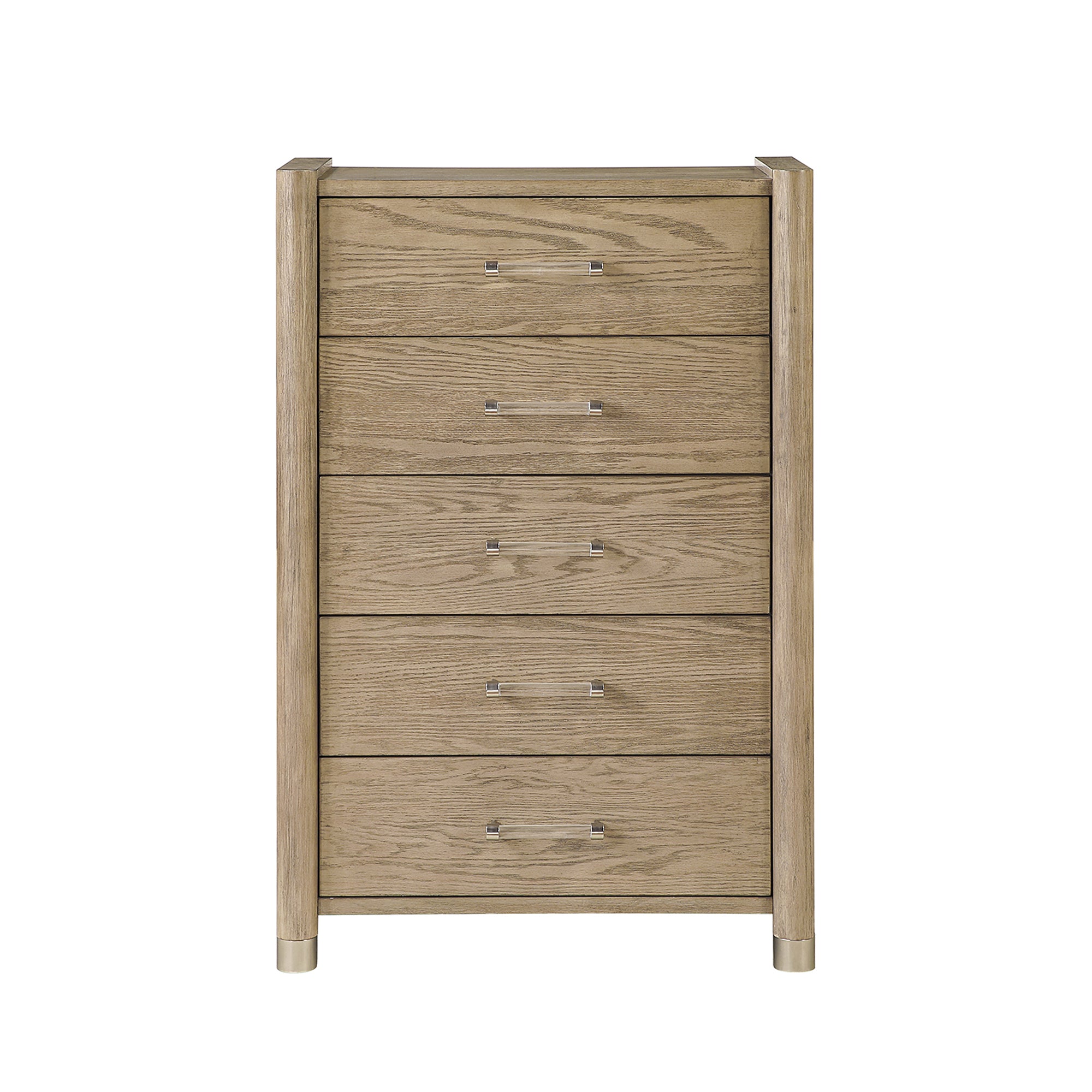 Sarai Brown Rubber Wood Chest: Spacious Drawers, Acrylic Handles
