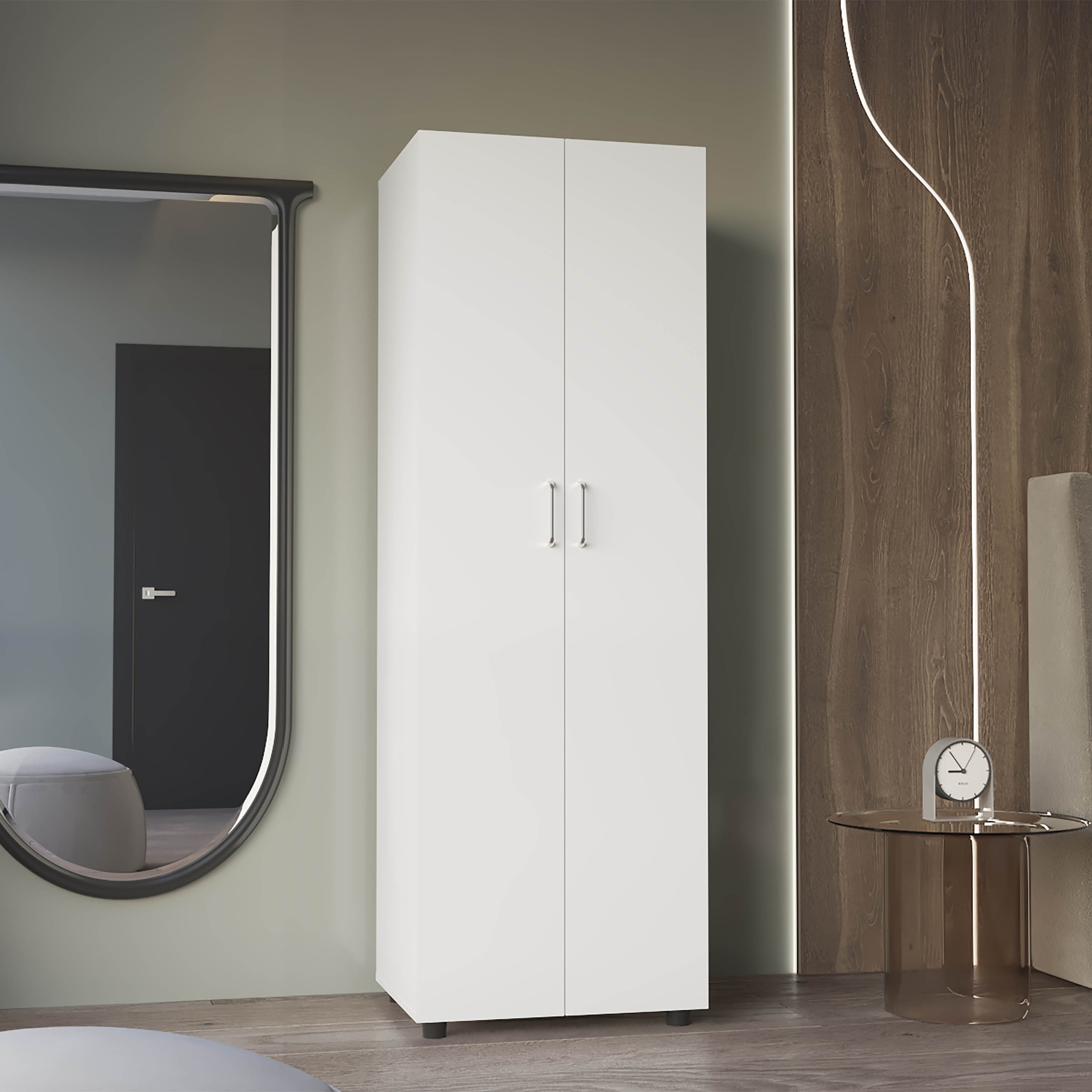 Double Door Armoire Cabinet with 2 Shelves & Rod