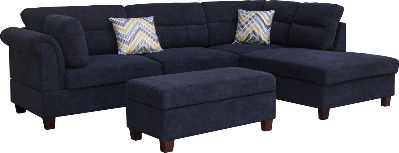 Diego - Fabric Sectional Sofa With Right Facing Chaise, Storage Ottoman, And 2 Accent Pillows