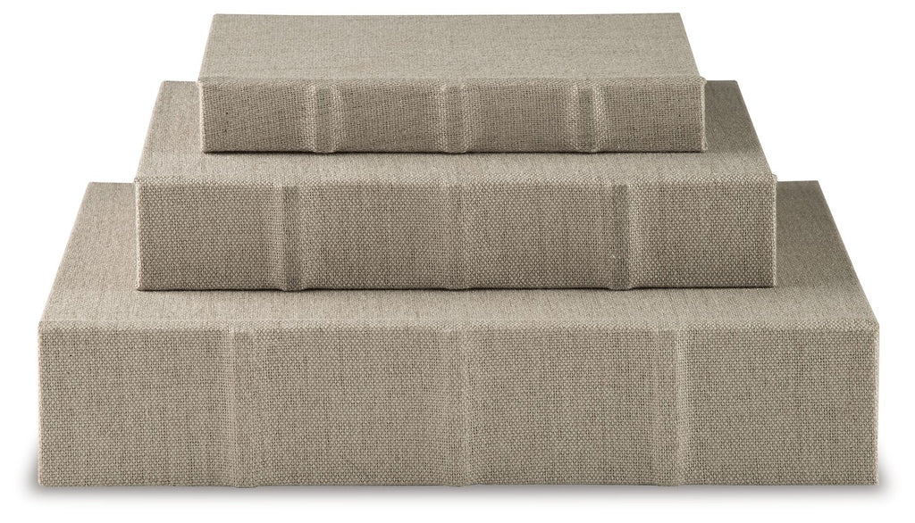 Beige fabric keepsake box set with stacked lids, closed presentation style