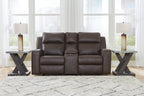 Granite gray double recliner loveseat with center console, tufted back cushions