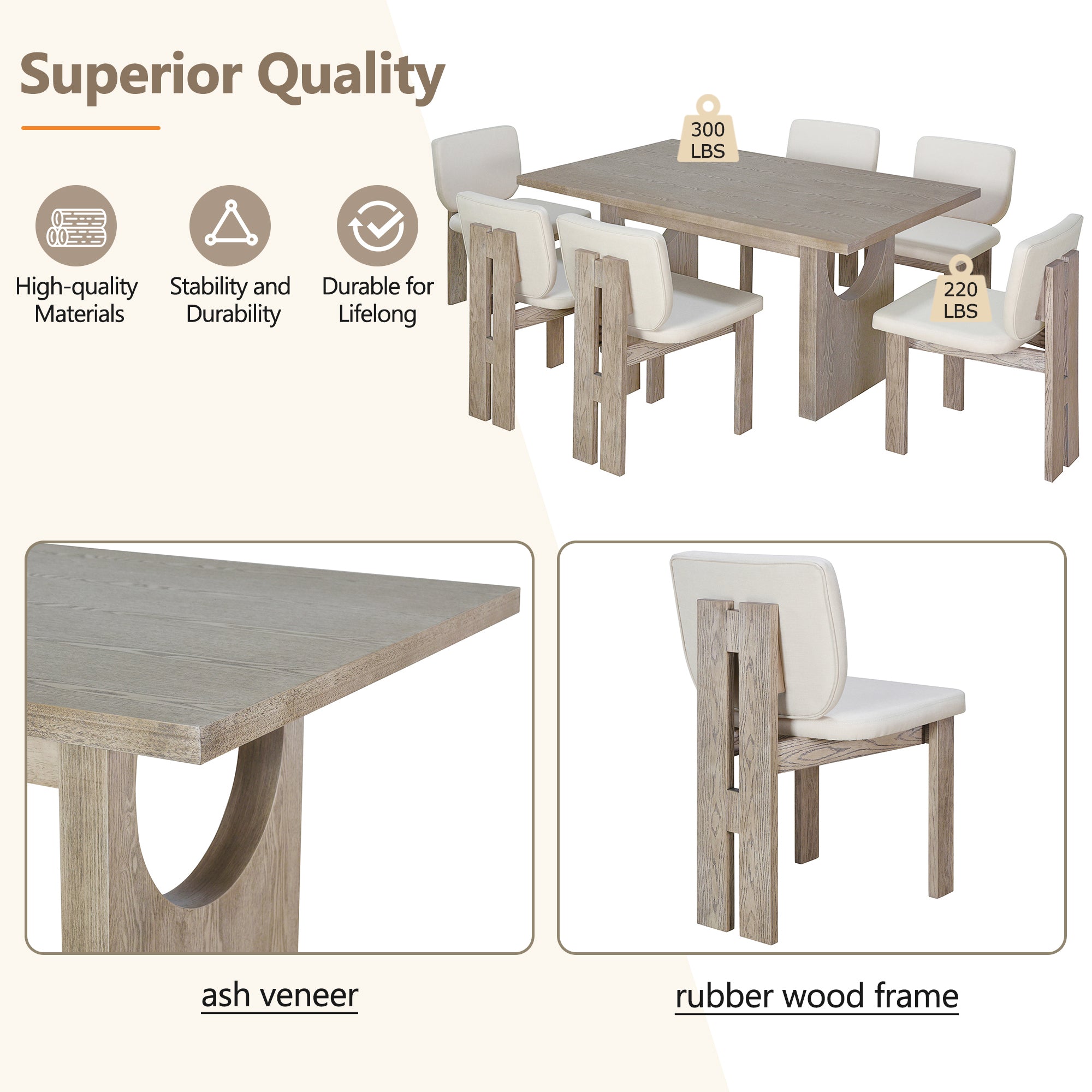 7-Pc Retro Dining Set w/ Chairs (Natural Wood)