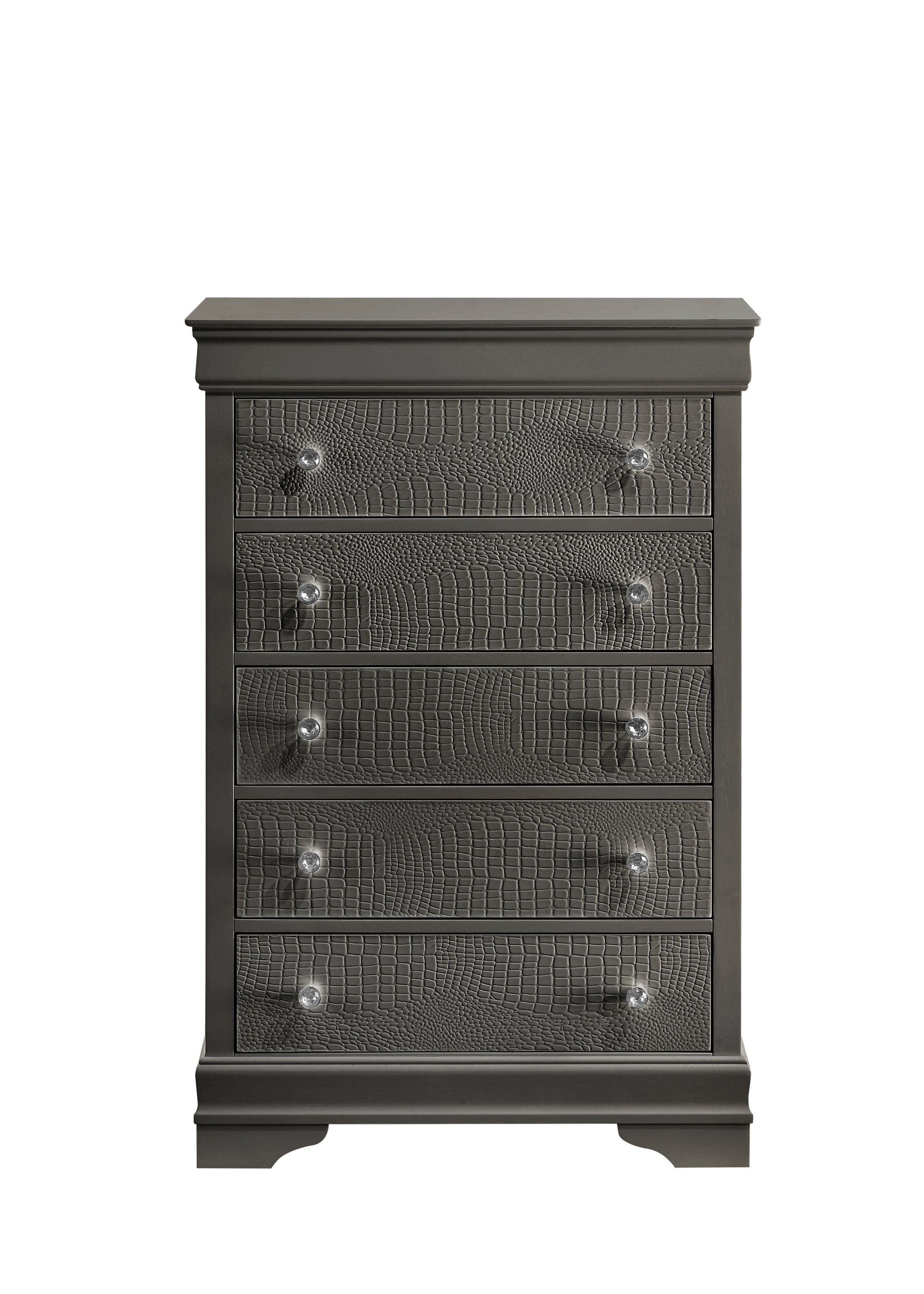 Stylish Blaze Modern 5-Drawer Chest, Metallic Gray Wood