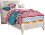 Paxberry youth bedroom set with white youth bed and patterned bedding