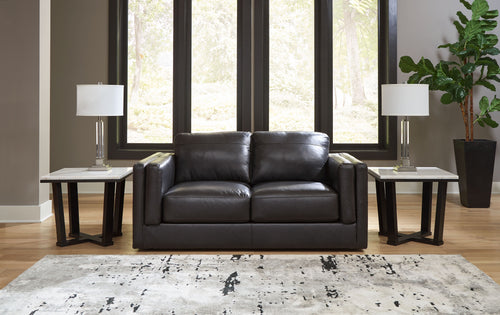 Amiata onyx loveseat, dark leather-look with two seat cushions and padded back