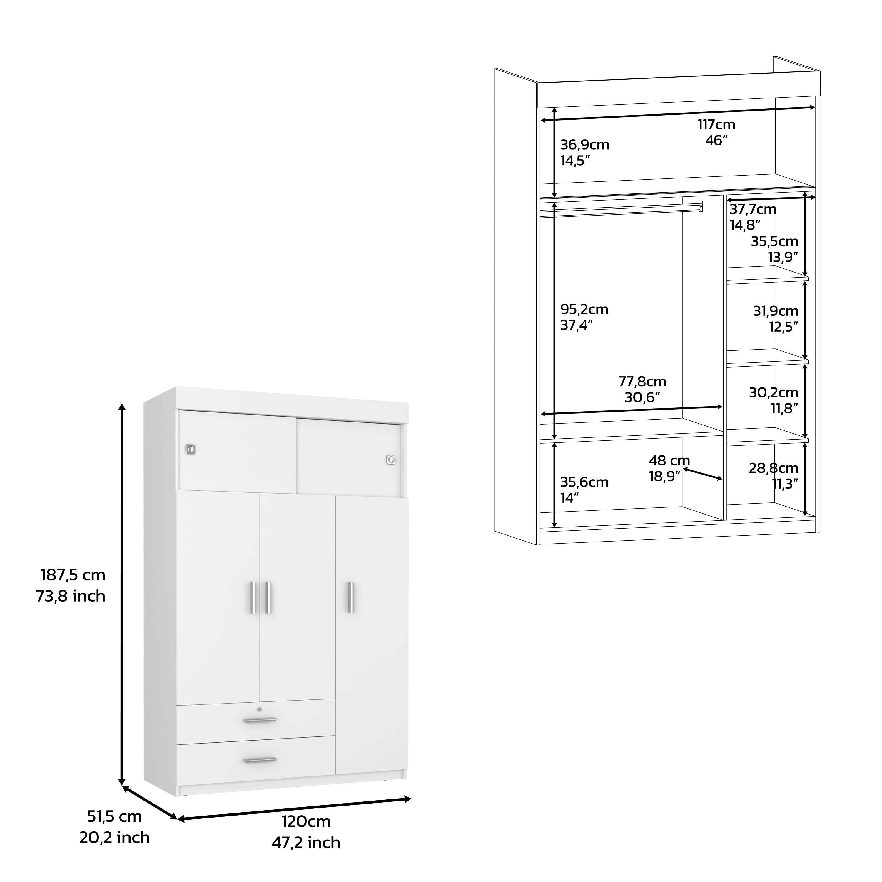 Omaha 2-Piece Armoire & Dresser Set, White
