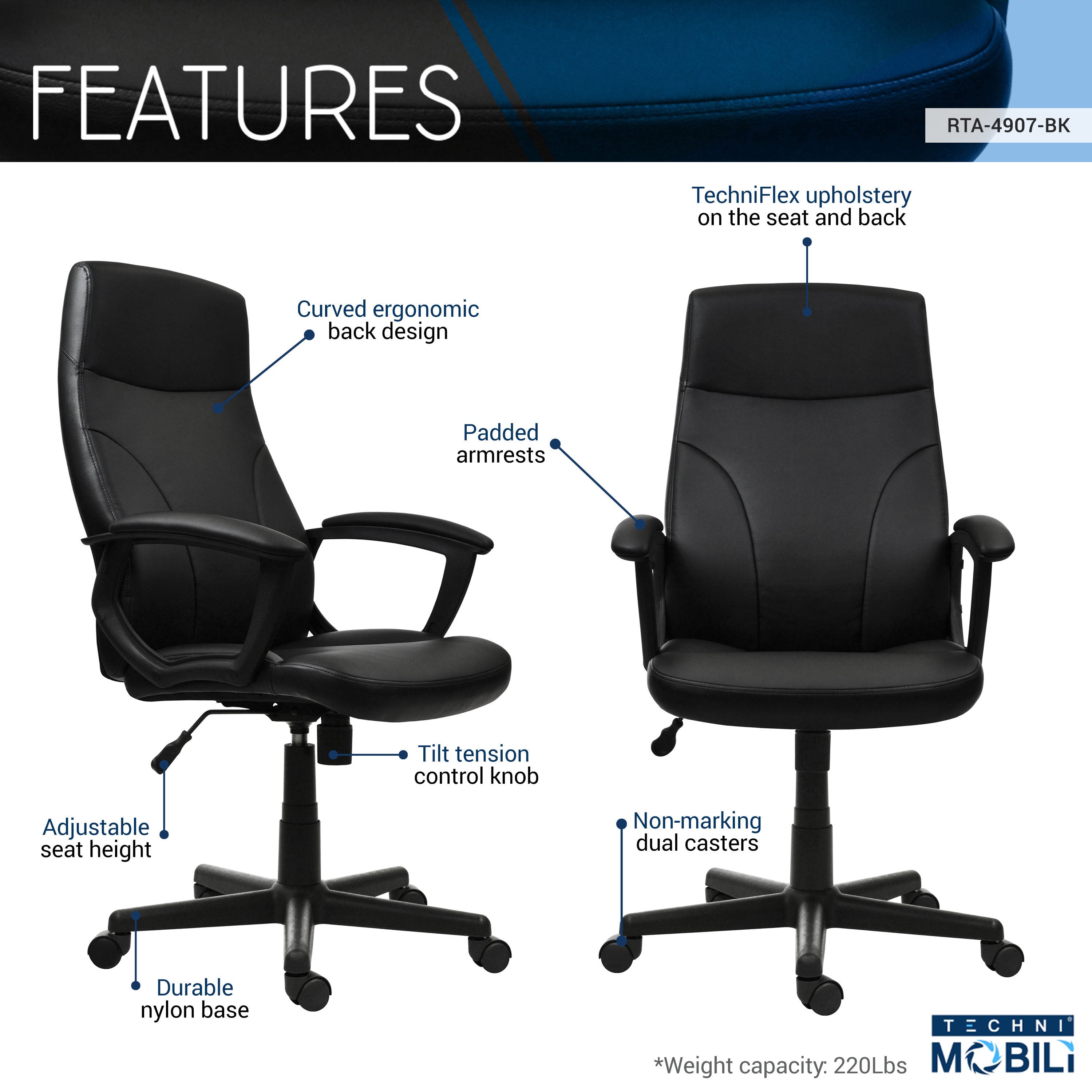 Medium Back Executive Office Chair- Black