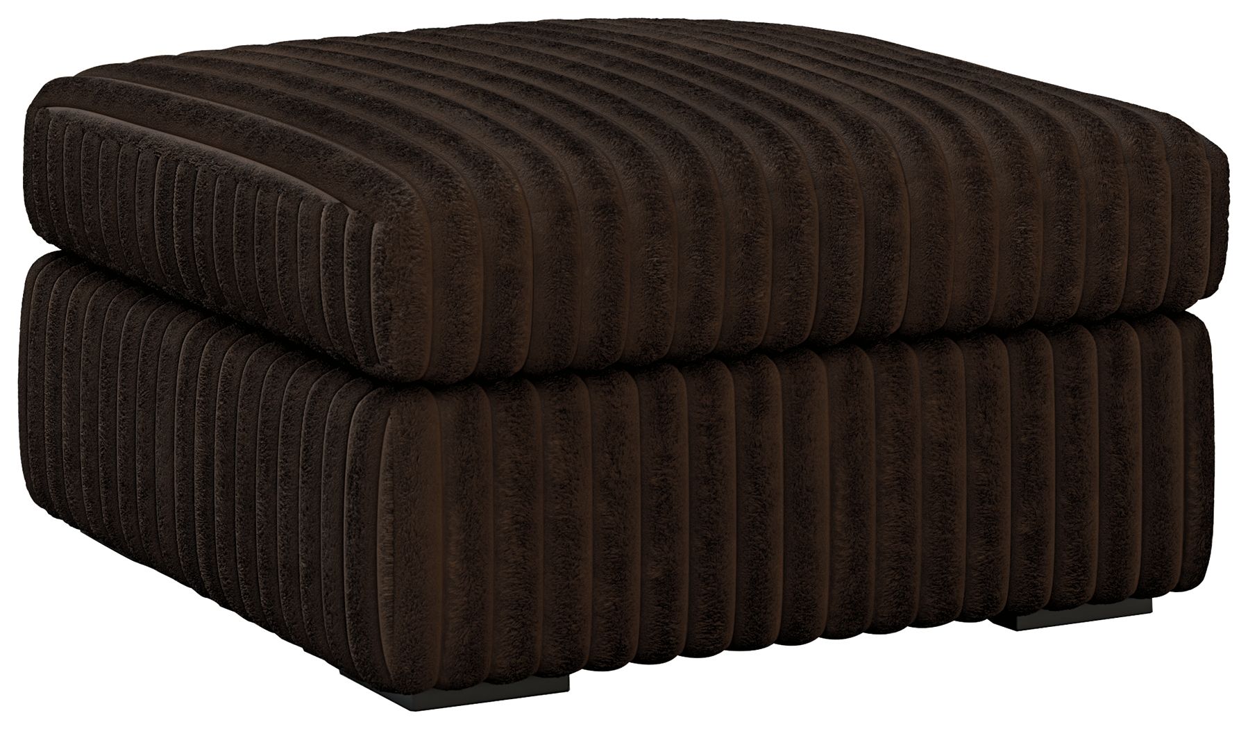 Oversized accent ottoman in dark gunmetal, ribbed fabric, cushioned lid