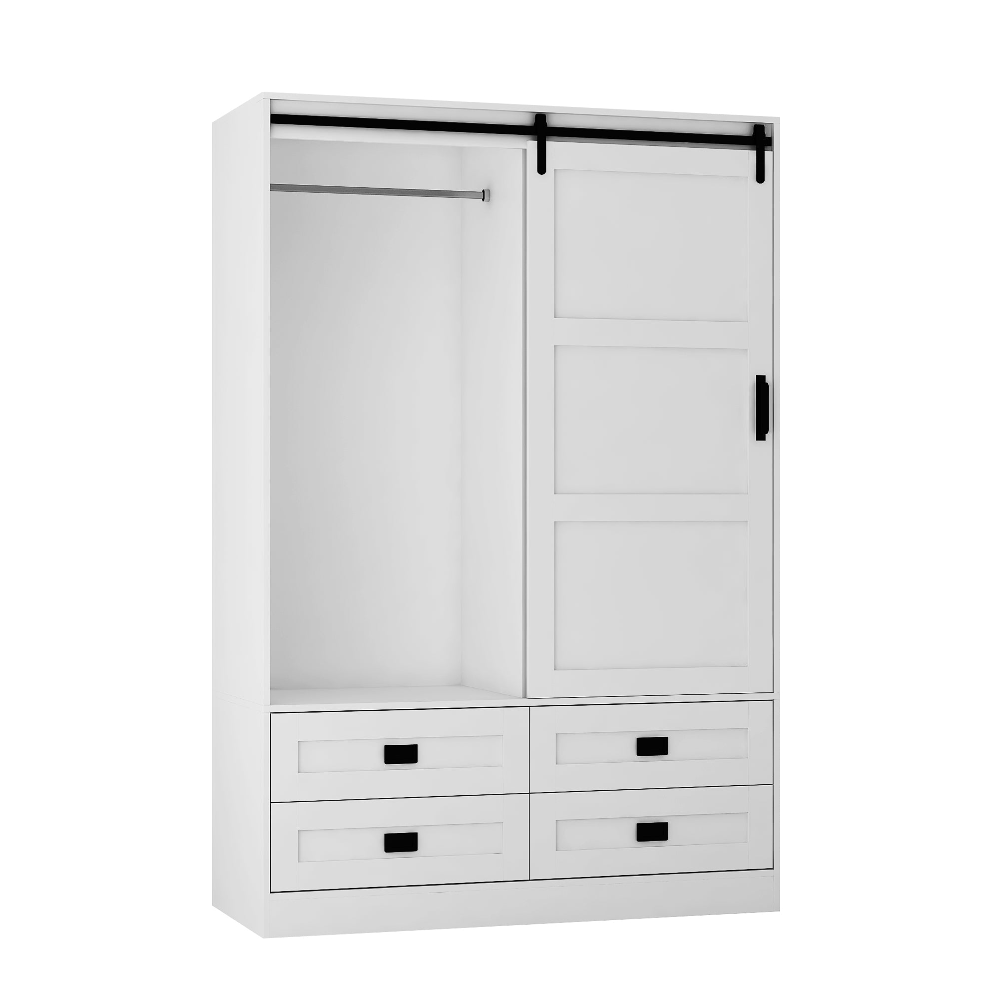 Rustic Armoire Wardrobe with Hanging Rod & Drawers