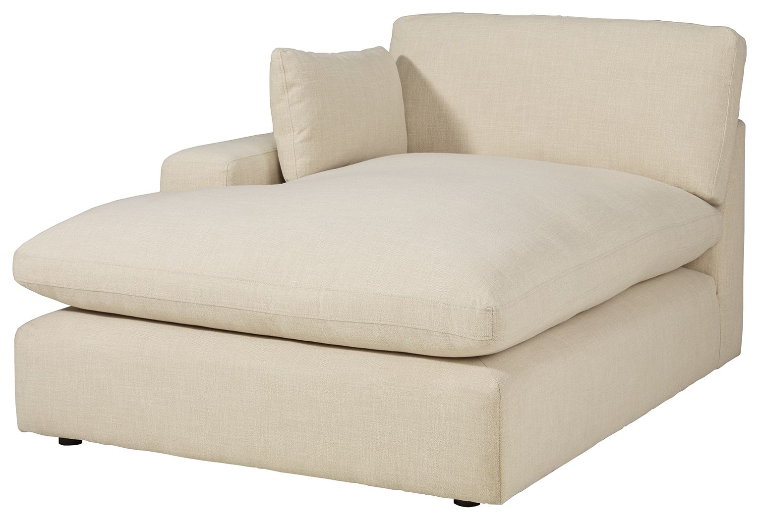 LAF corner chaise with linen upholstery, beige seat and back cushions, squared armrest