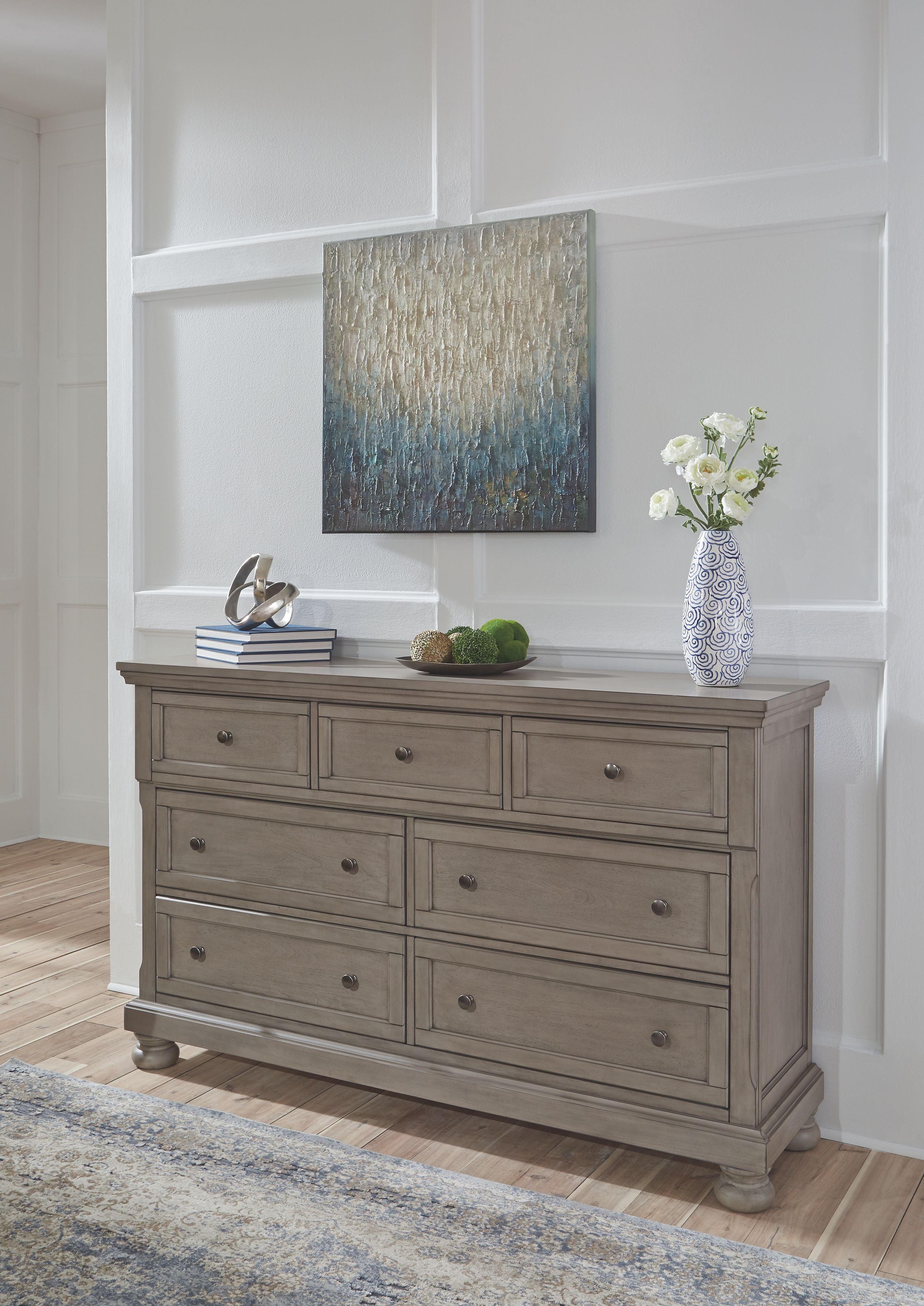 Light gray Lettner dresser with drawers and a smooth top surface