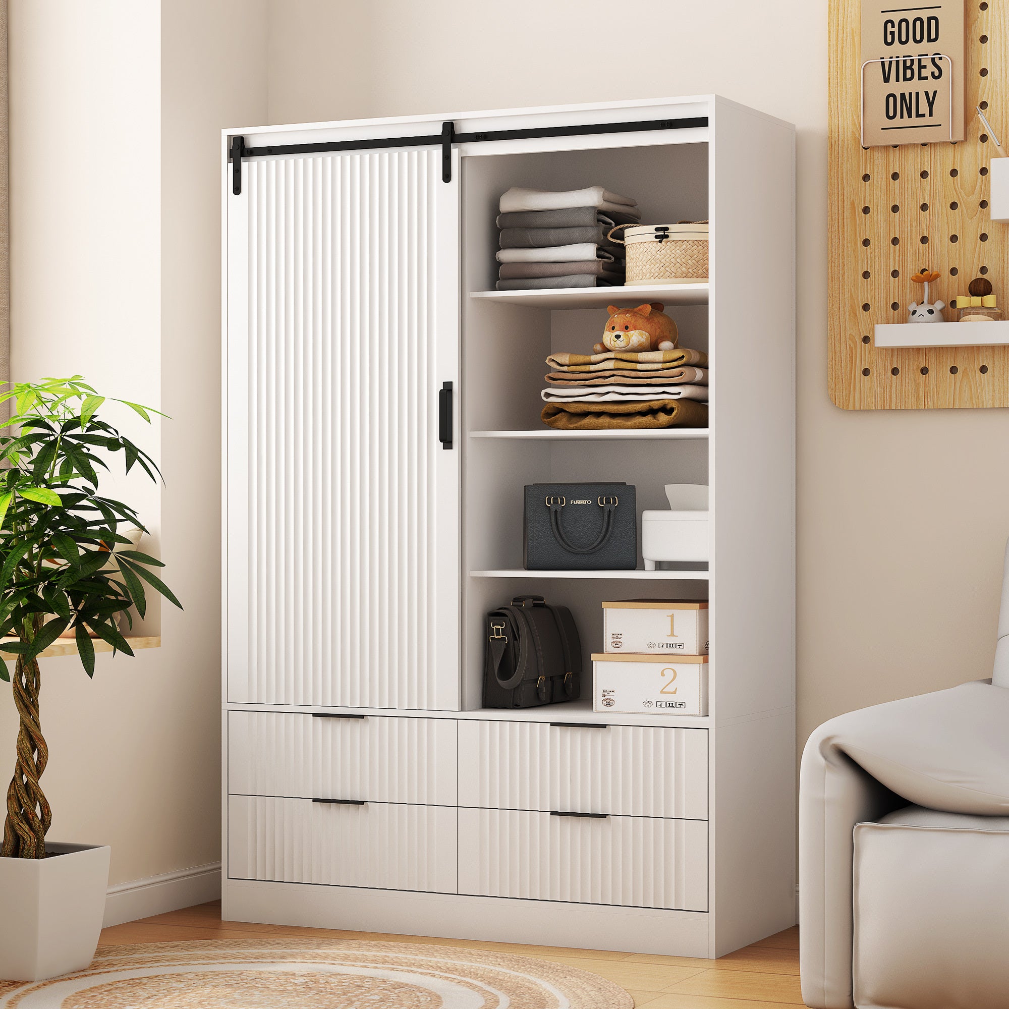 Tall White Bedroom Armoire Wardrobe Closet Storage
