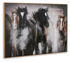 Framed horse wall art with two dark horses and one lighter horse