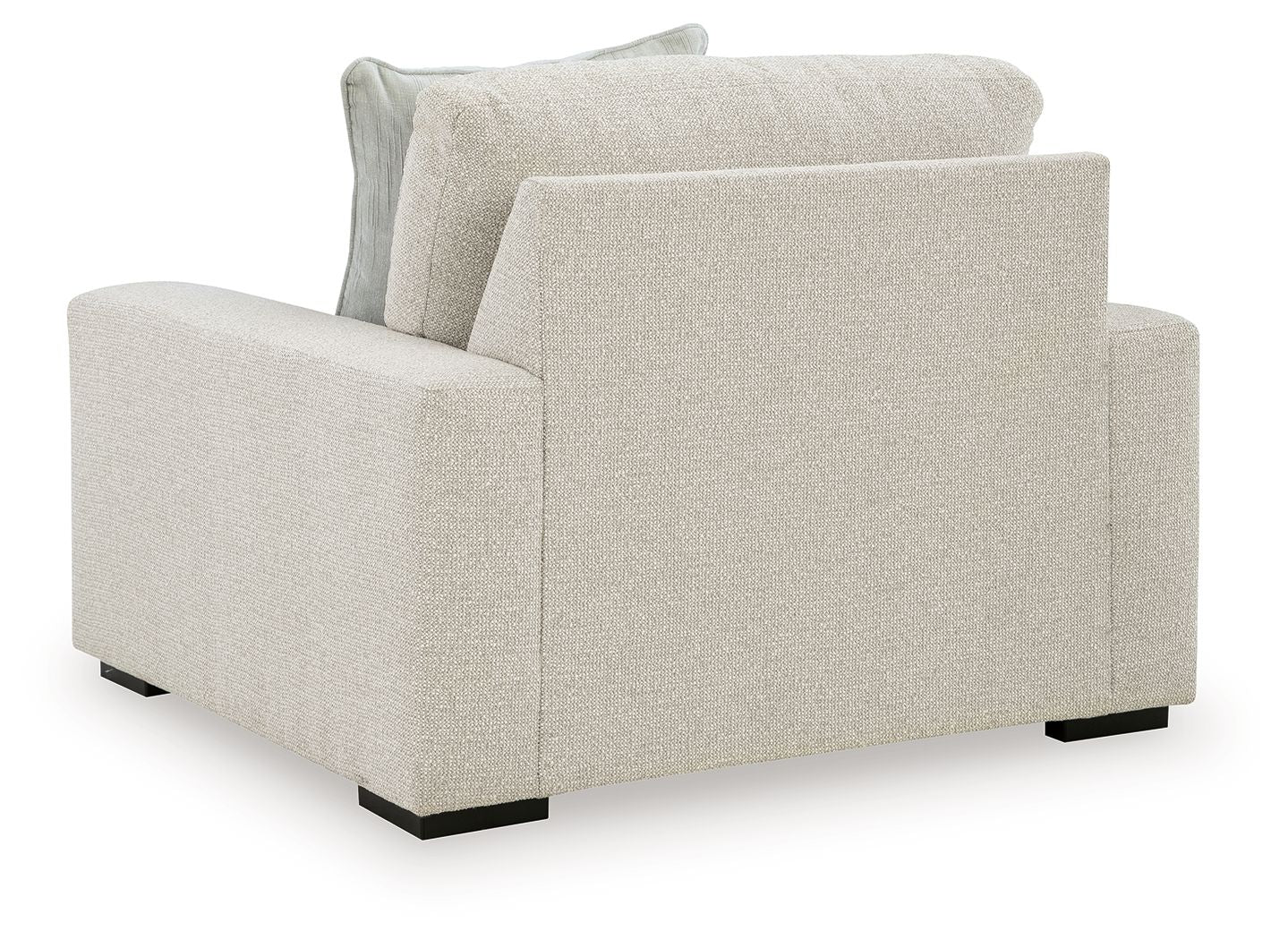 Upholstered chair and a half with two back cushions, light beige linen upholstery