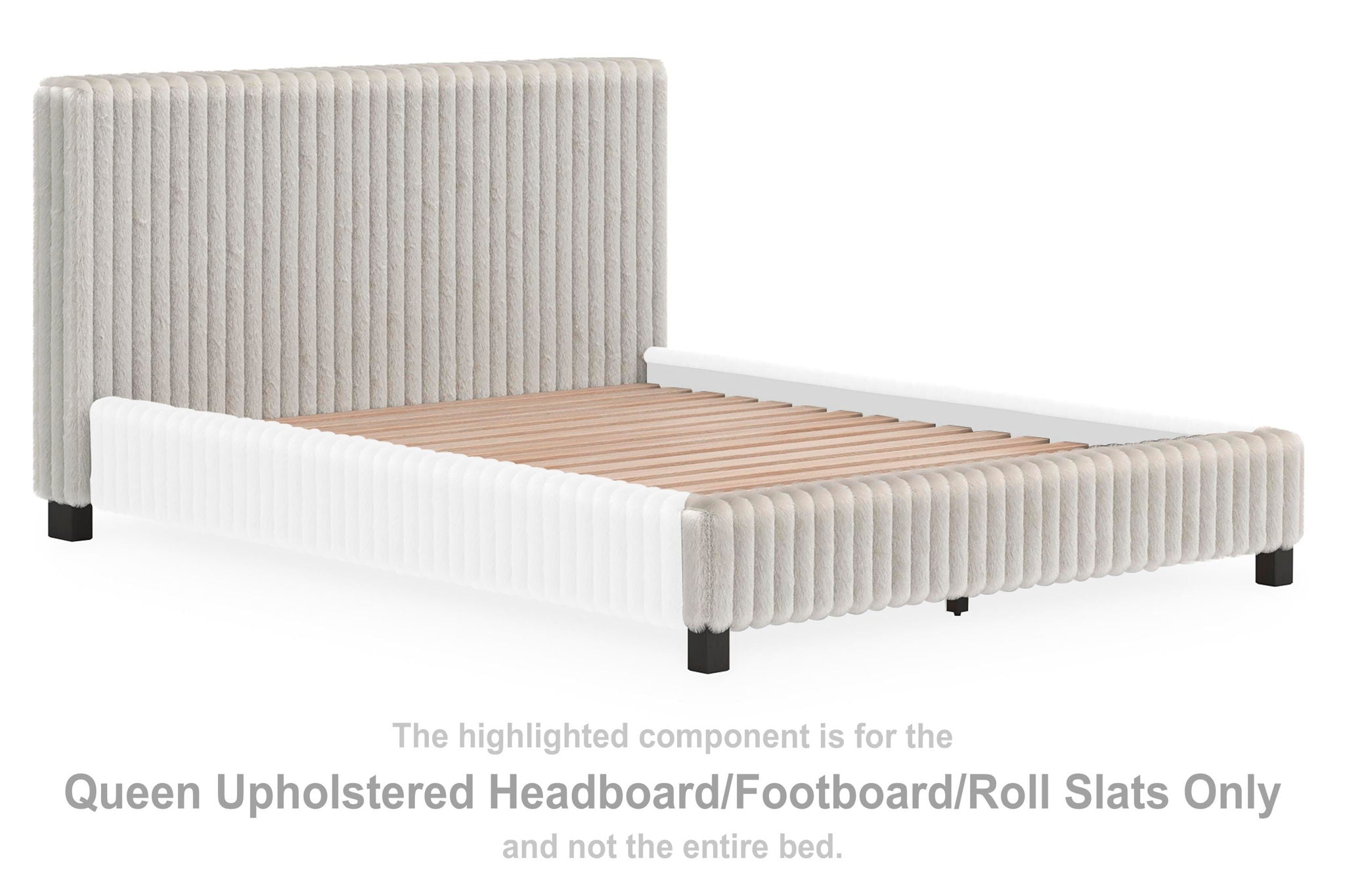 Gray queen upholstered headboard and footboard with vertical channel design