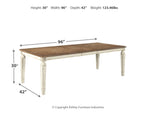Rectangular dining room extension table with chipped white base and dark wood top